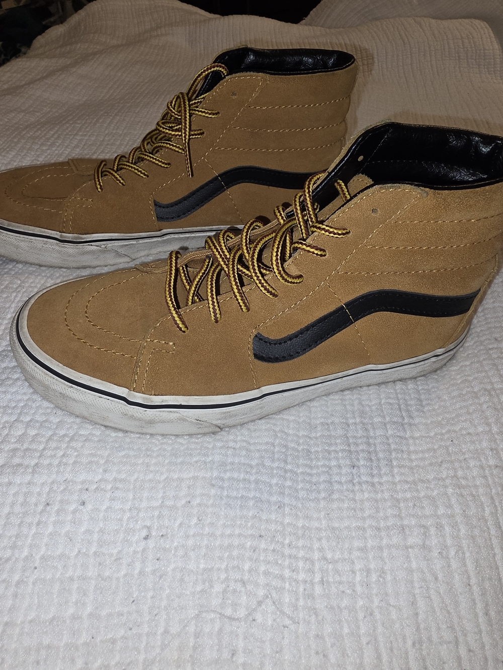 Men's High-Top Suede Vans Sneakers in Tan with Black Accent